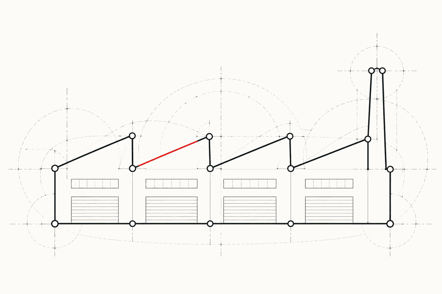 A company takes shape around measured workflow points and a precise connecting line.